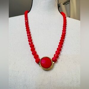 Vintage Red Glass Bead Necklace